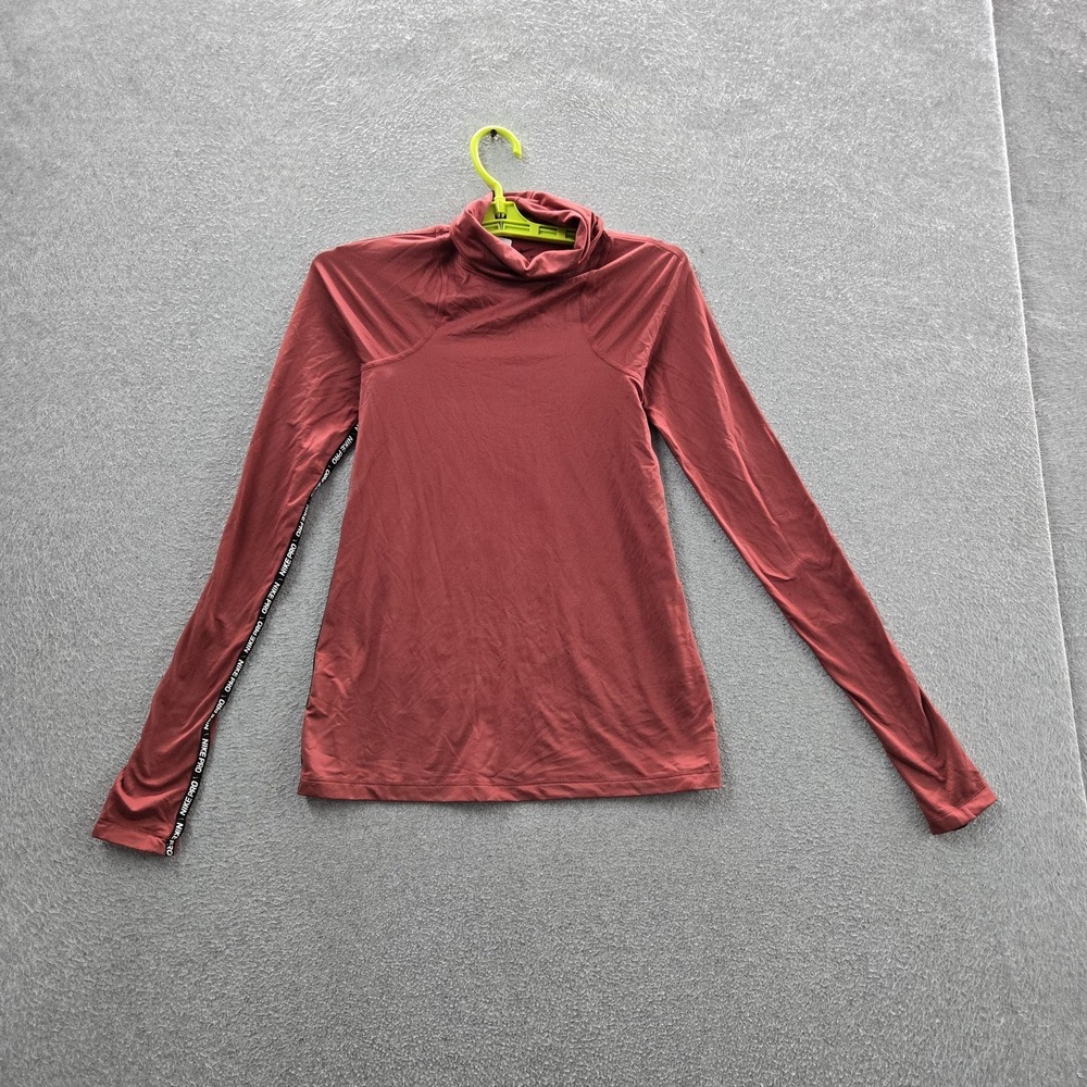 Nike Women Activewear Top S Red Dri-Fit Pro Logo Slim Long Sleeve